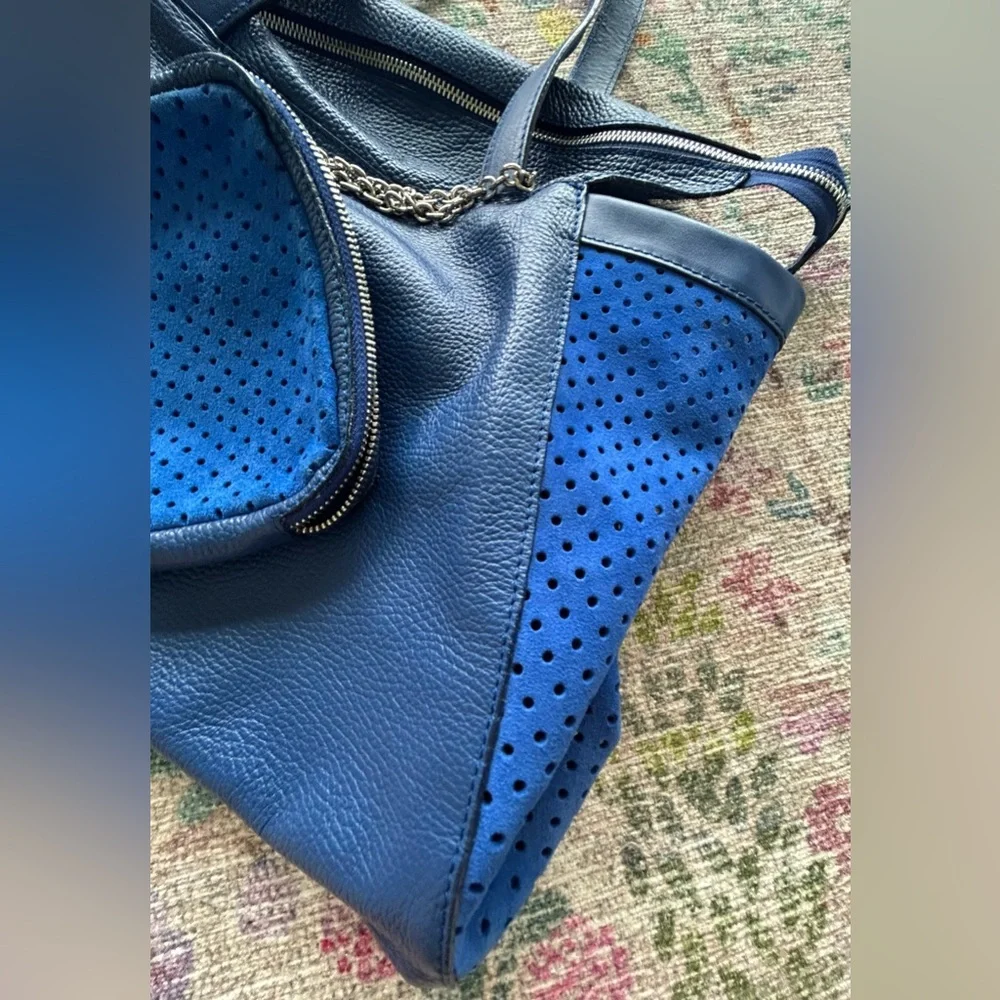 NICOLI Leather & Suede Slouchy Tote w/Pouch